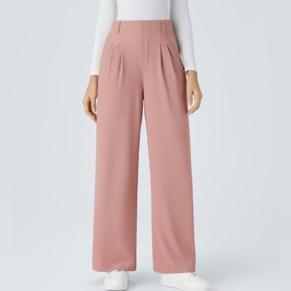 Halara Flex High Waisted Pocket Wide Leg Micro Waffle Work Pants Size Large